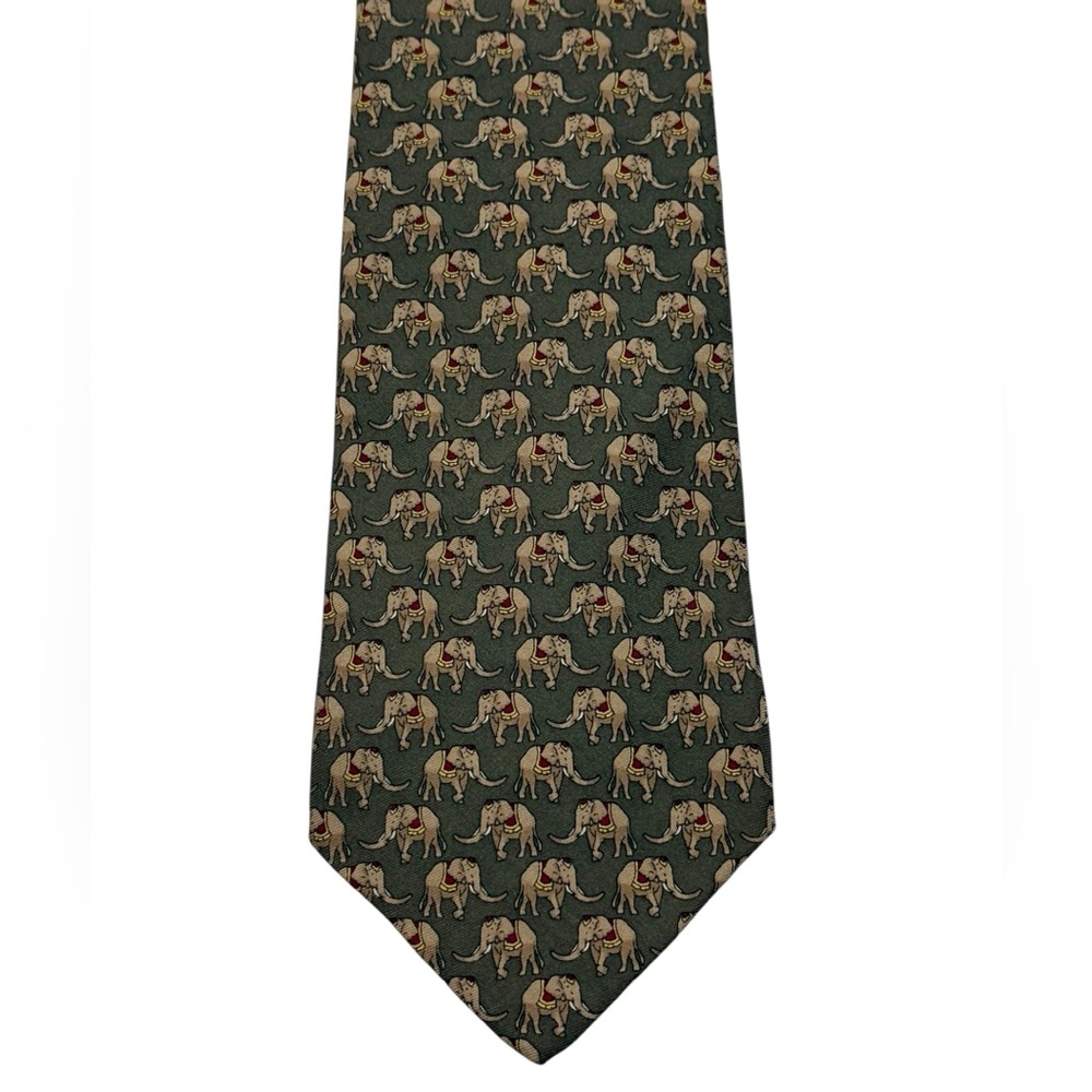 Brooks Brothers Makers Silk Tie Green Elephant Print USA